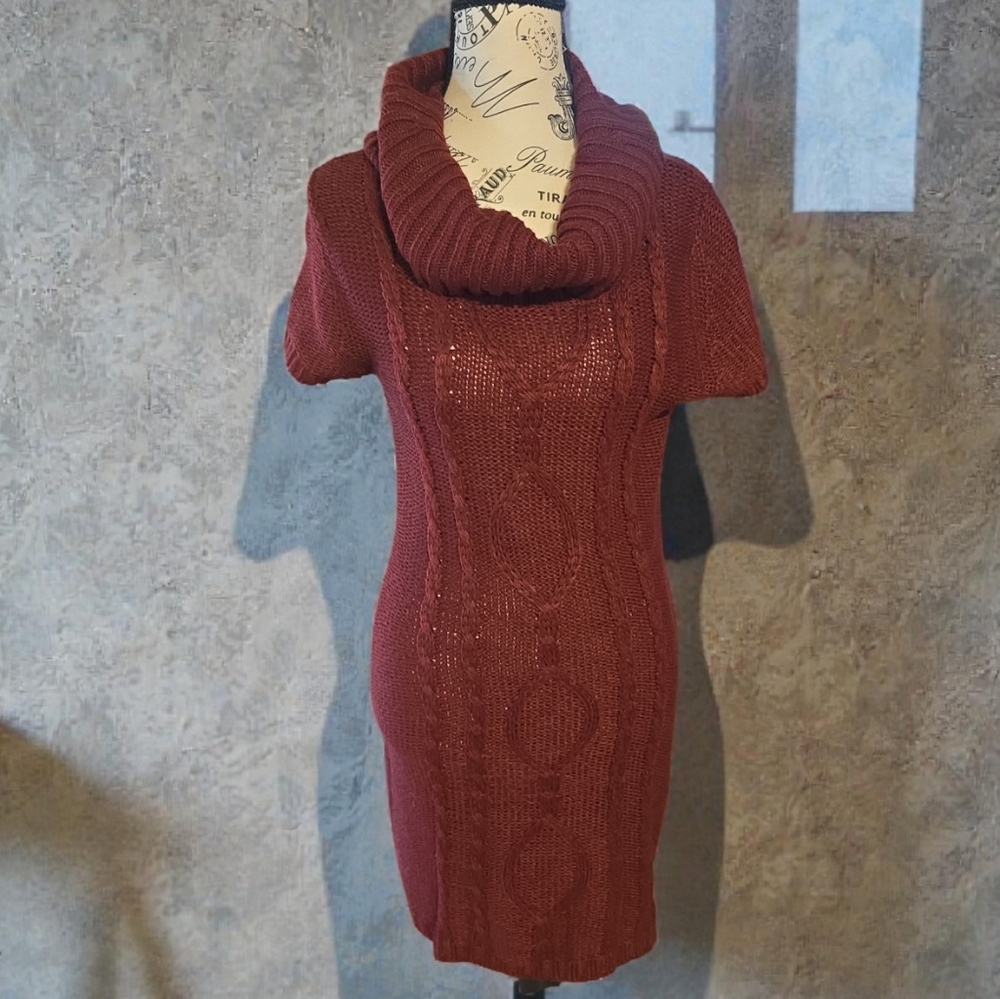Pink Rose Maroon‎ Cowl Neck Sweater Dress